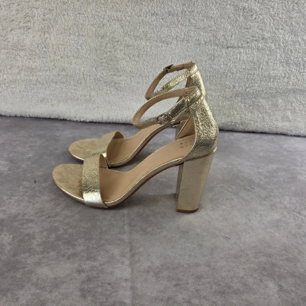 A New Day Womens Gold Metallic Block Heel Strappy Sandals Size 8 S2153